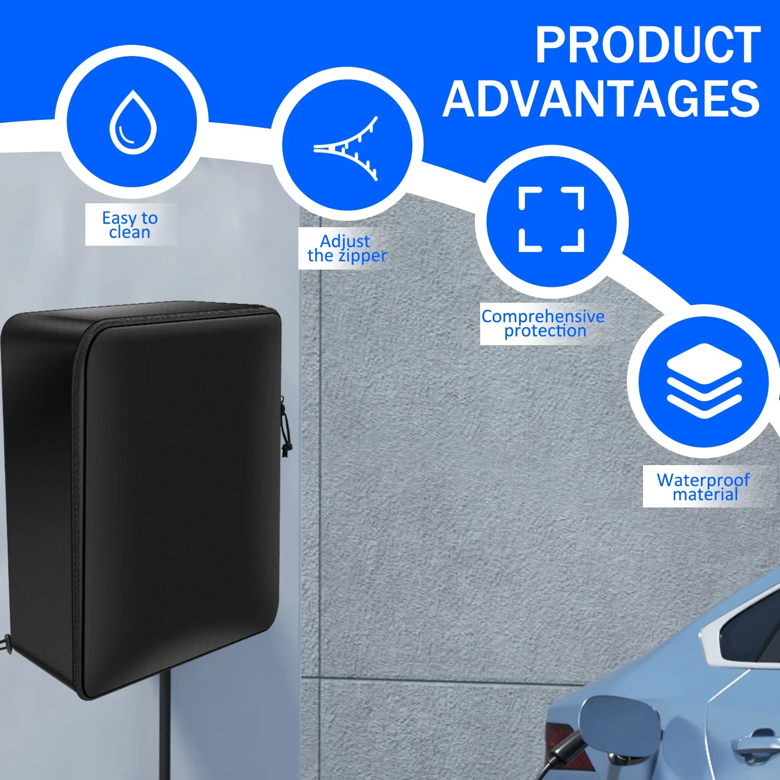 EV Charging Station Cover Oxford Waterproof Dust Electric Vehicle Charger Protector with Adjustable Zipper EV Charger Rain Cover