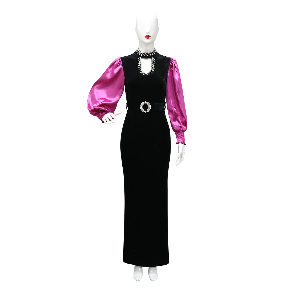 

Весенне-летнее элегантное мусульманское женское длинное платье с длинным рукавом и круглым вырезом, мусульманская мода, Абая, Дубай, Турция, роскошное вечернее платье с бриллиантами