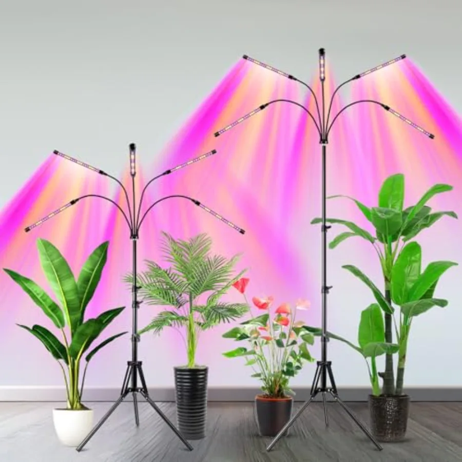 

LED Grow Light 5 Head Full Spectrum Plant Light with Gooseneck 3 Light Modes 5 Levels Dimmable 100 LEDs Grow Lamp with 1563'' A