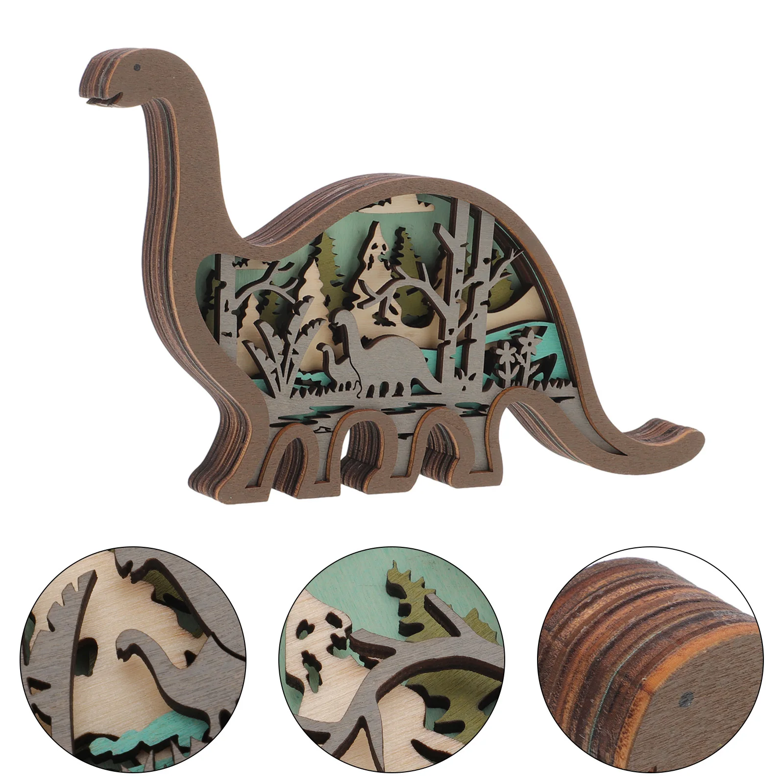 

Dinosaur Shaped Wooden Ornament Handcrafted Decor for Tabletop Shelf Office Desk Interior Space Atmosphere