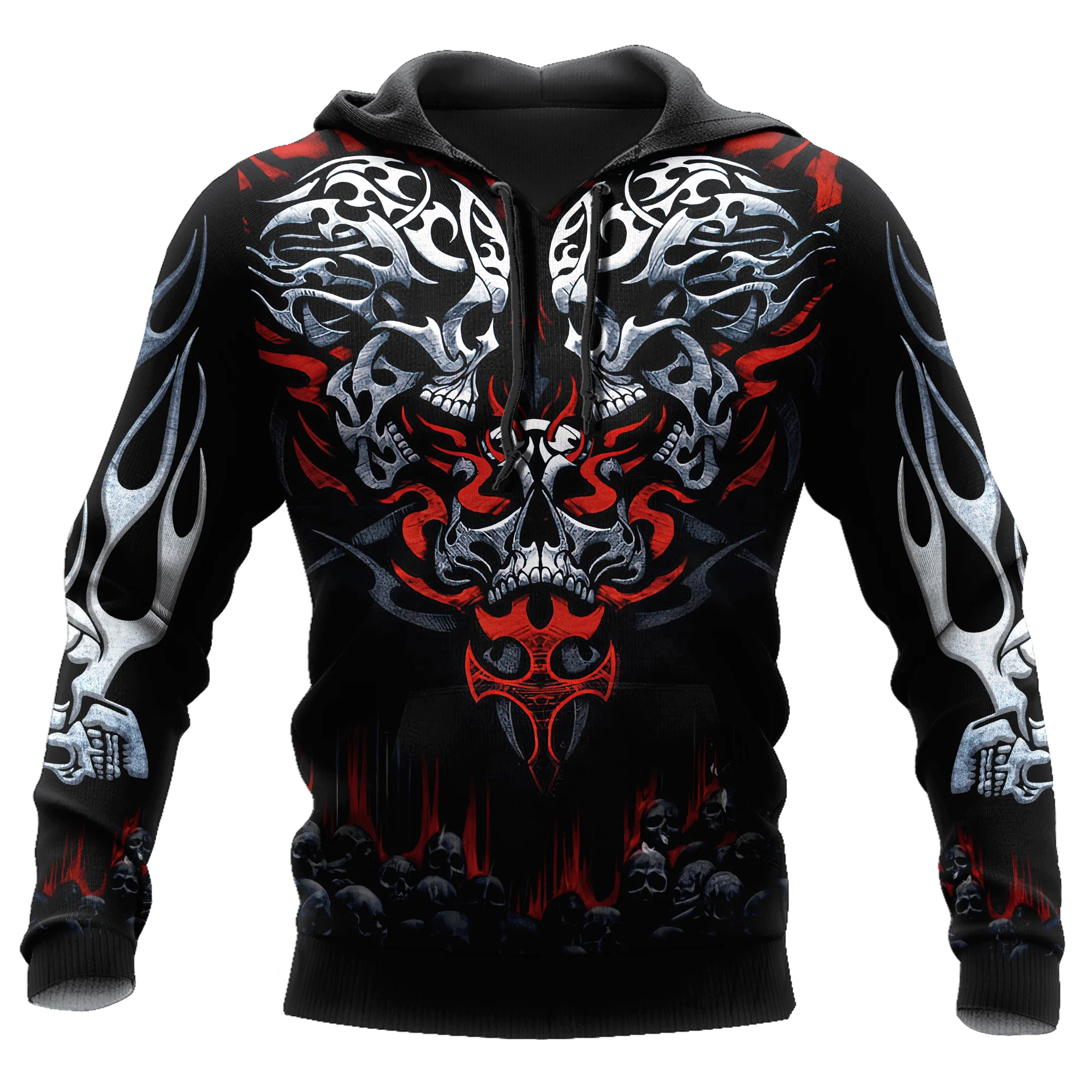 Tattoo Skeleton Cross Terror Red 3D Printed Men's Oversized Hoodie Sweatshirt Autumn Casual Tracksuits Bad Wolf Animal Clothing