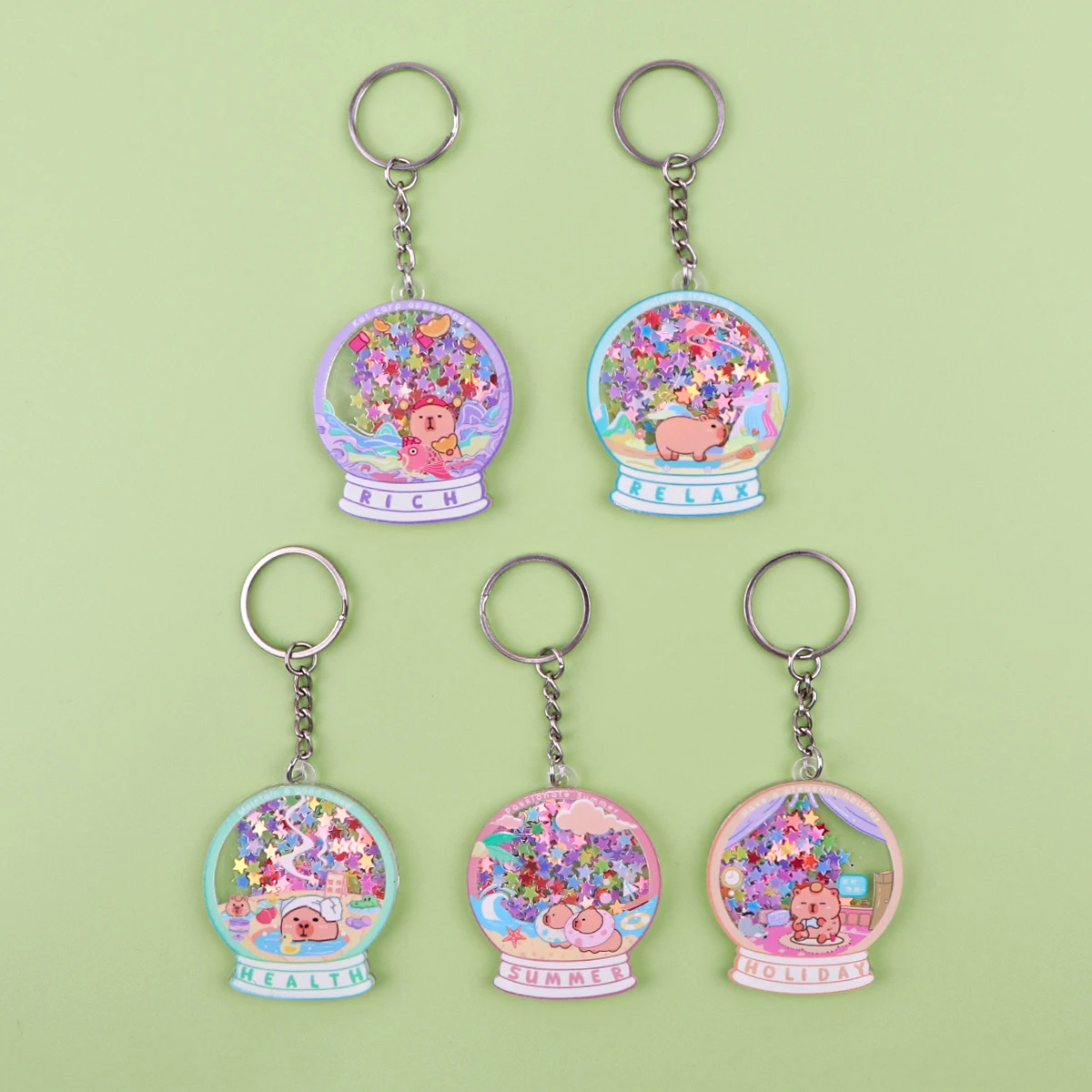 

Mix 5pcs/set Crystal Ball Capybara Plastic Key Buckle For Motorcycles Cars Cute Key Chain Decorate Backpack Fashion Keyring Gift