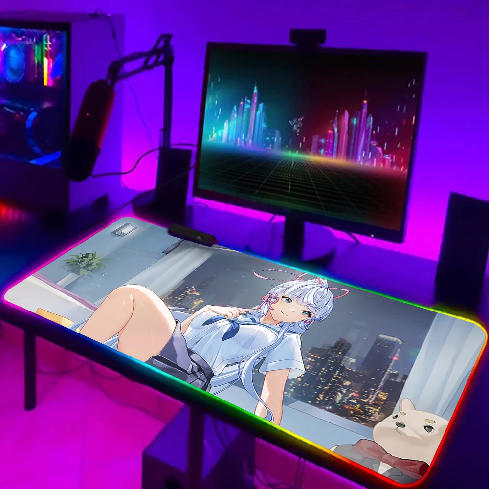 

Kamisato Ayaka Genshin Impact RGB Pc Gamer Keyboard Mouse Pad Mousepad LED Glowing Mouse Mats Rubber Gaming Computer Mausepad