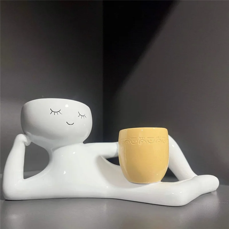 AD23-زراعة الرجل الكسول الراتنج شخصية صغيرة الزهرية زارع نباتات الاستلقاء الراتنج فريد الاستلقاء الشكل حديقة