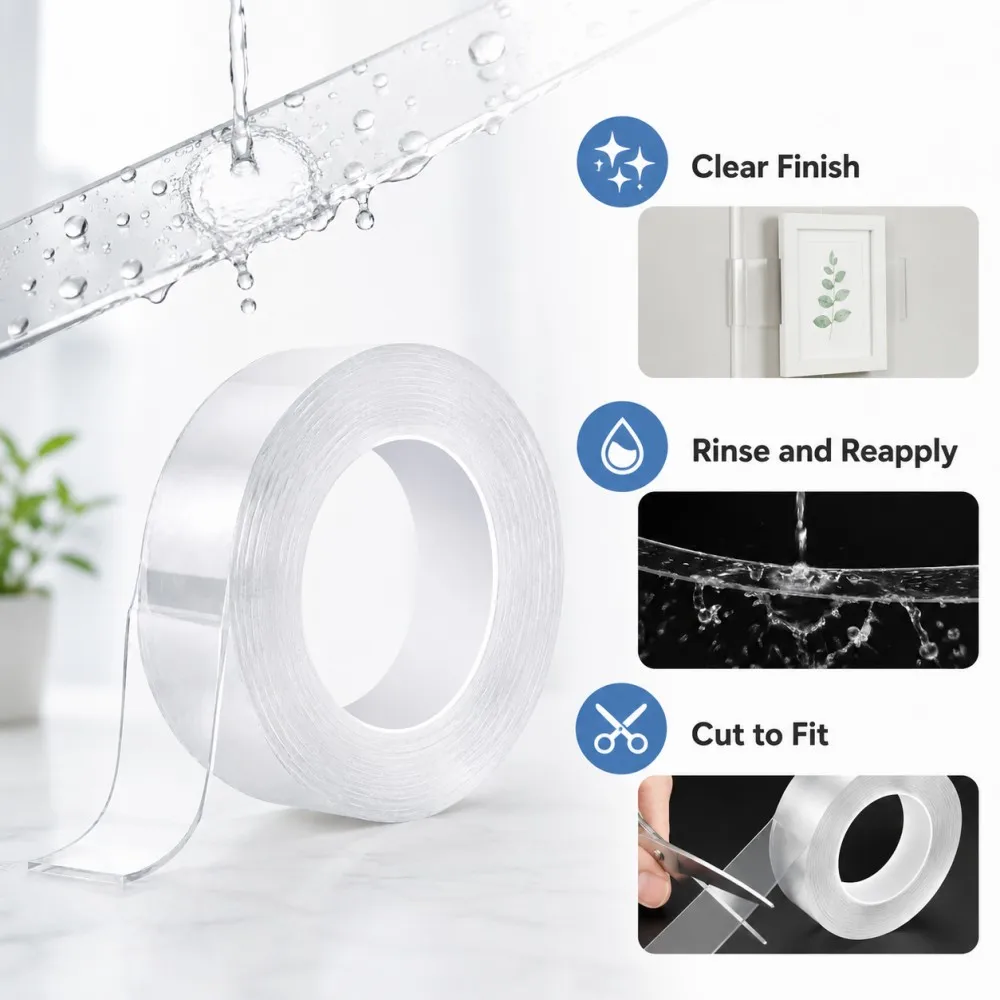 20/30/50mm Width Double-sided Adhesive Nano Tape 1-10M Reusable No Trace Waterproof Ultra-strong Wall Tape Clear Mounting Tape