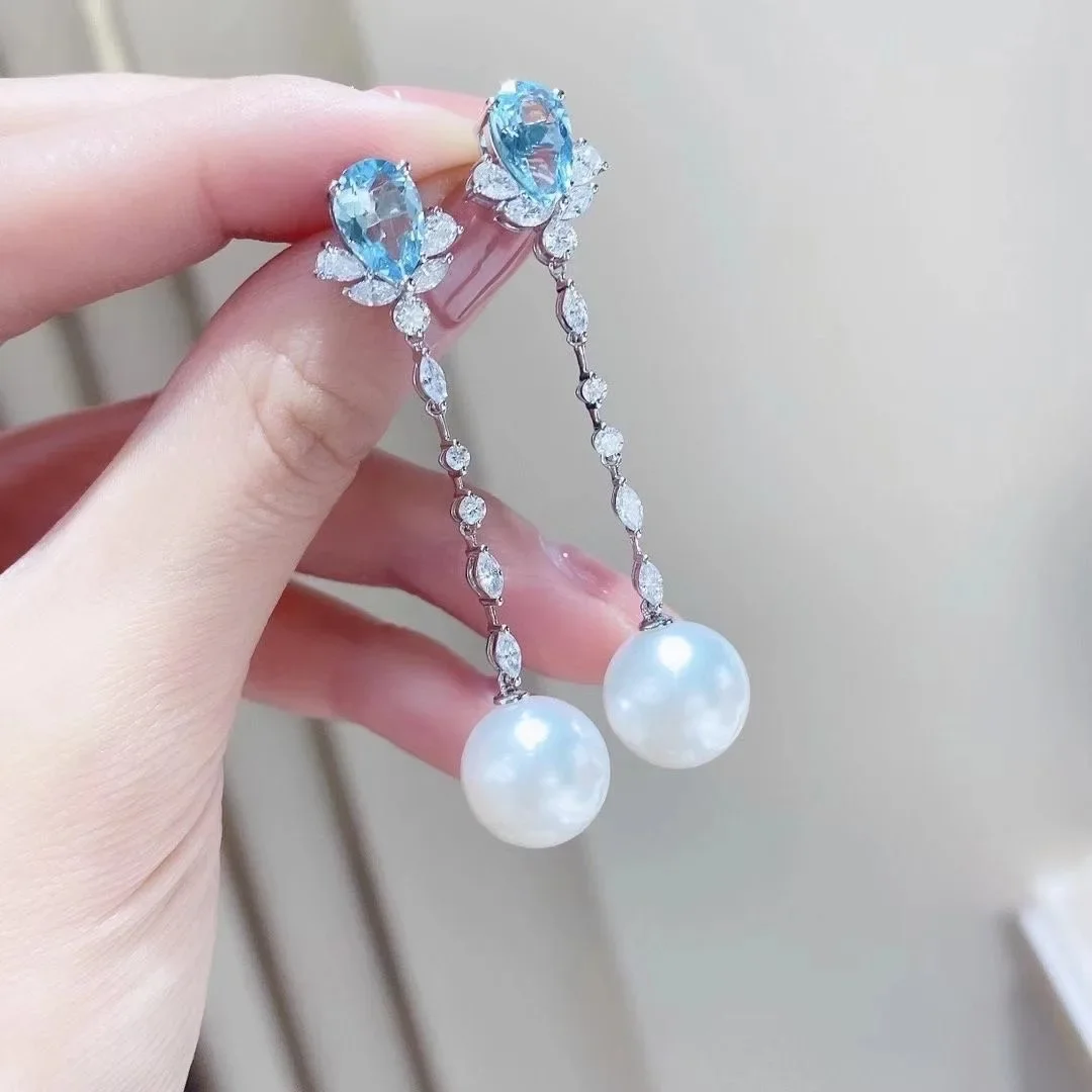 

Long Pearl Earrings AAAA 9-10mm 10-11mm Natural South Sea Round White Pearl Earrings 925s