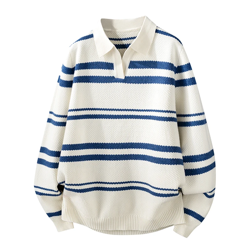 겨울 신상 트렌디하고 따뜻한 스트라이프 니트 스웨터 (남성용 캐주얼 루즈핏 스포츠, 큰 사이즈, 고품질)