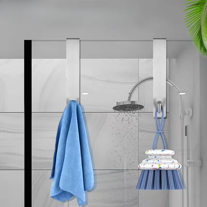 Edelstahl-Duschhandtuchhalter für Glasduschtüren, S-förmiger Bademantelhalter mit Haken für das Badezimmer – Detail 7