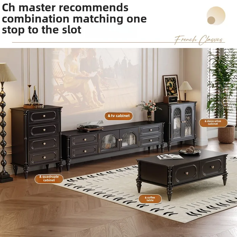 CP retro coffee table living room  new small tea table black household storage small apartment coffee table