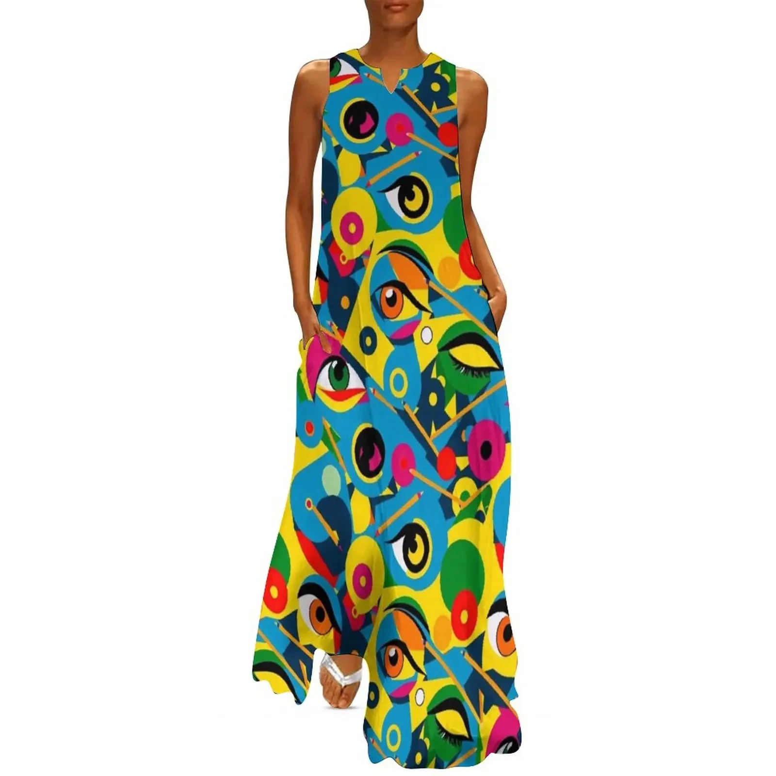 

Colorful Geometric Eyes Pattern Long Dress clothes for women Women's dresses Bride dresses Dress
