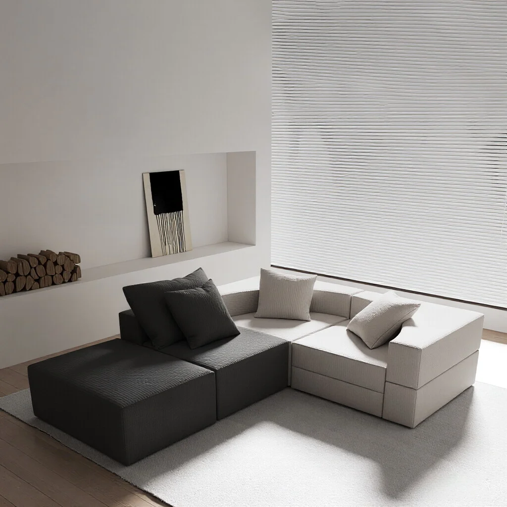 

！@Wholesale Nordic Modern Modular Sectional Sofa Set L-shaped Upholstered High Density Sponge Hotel Apartment Living Room