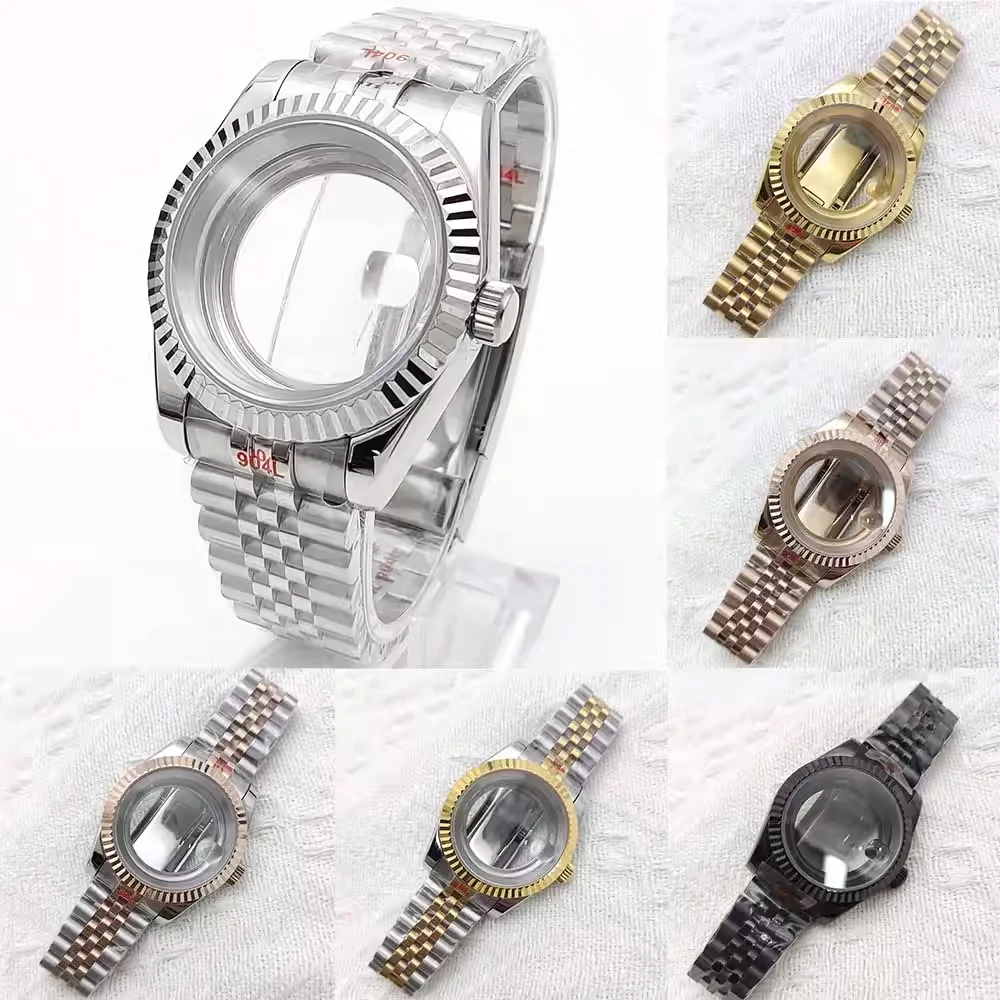 새로운 패션 39mm NH35 케이스 + 스트랩 고품질 스테인리스 스틸 시계 액세서리 NH35 NH36 무브먼트 28.5mm 다이얼 데이트저스트