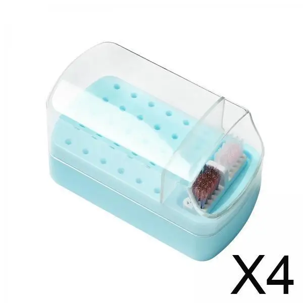 Portapunte per unghie antipolvere Scatola portaoggetti con coperchio trasparente Supporto per punte da trapano portatile con pennello per accessori per adesivi per nail art