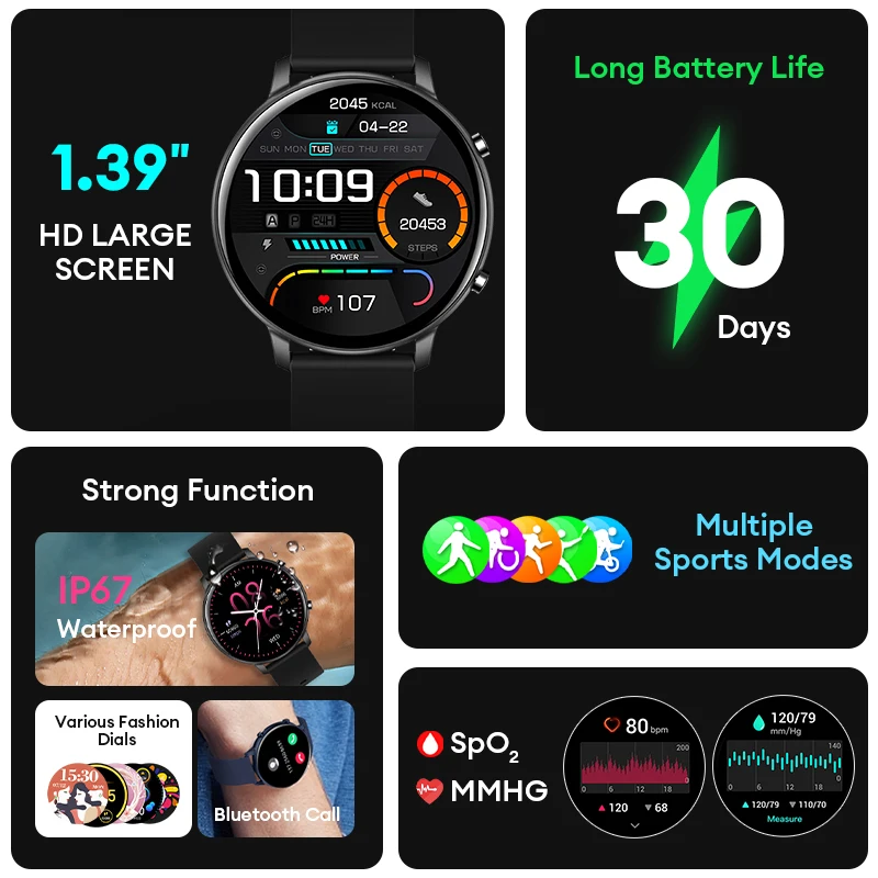 Aolon GTR Smart Watch 1.39Inch HD Bluetooth Call Sport Fitness Tracker Calorie Calculation Waterproof Smartwatch For Men Women