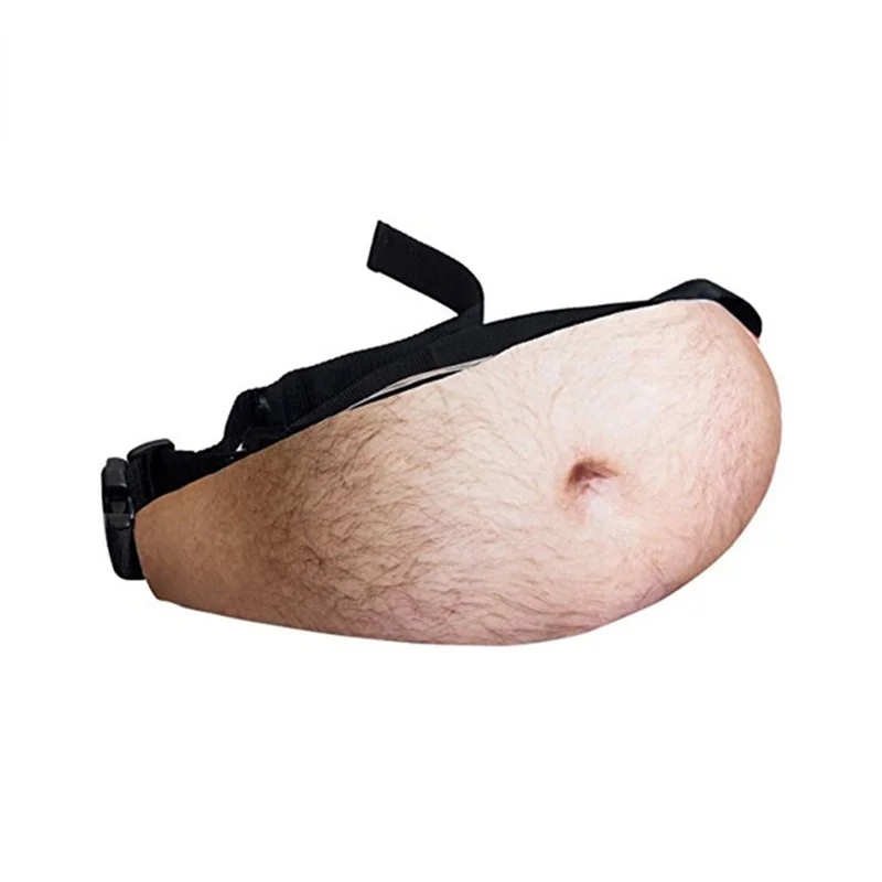 Imitation Human Skin PU Fanny Pack Men Pochete Waist Bag Travel Phone Anti-theft Organizer Beer Fat Hairy Belly Fanny Pack