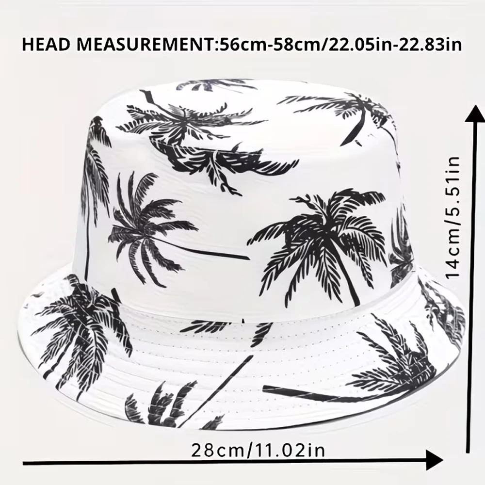 1 Piece Unisex Coconut Tree Print Bucket Hat - Bohemian Tropical Vacation Style, Breathable and Durable Outdoor Beach Casual Hat, Lightweight Headwear, Summer Accessory, Comfortable and Versatile, Bohemian Fashion
