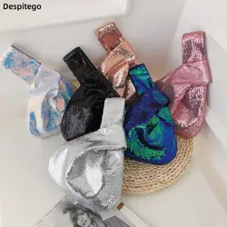 Bolso de mano con lentejuelas para mujer, bolsa con nudo de Color sólido, bolso de mano de noche para fiesta, bolso de muñeca con purpurina, moda para niñas