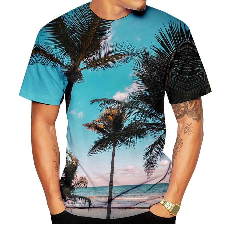 

Unisex 3d Coconut Tree Printed T Shirts Summer Womens for Mens T-shirt Hip Hop Style Fashion Leisure Clothing Breathable Top