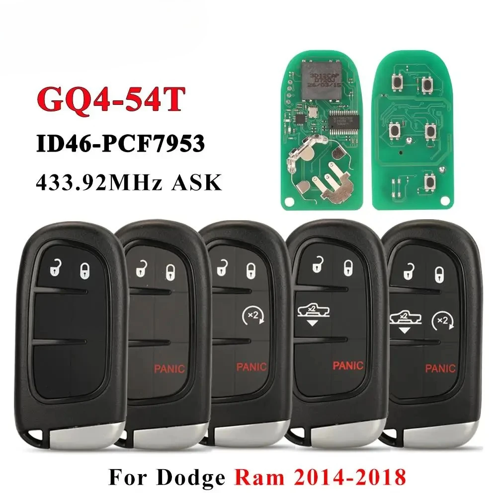 

GQ4-54T ID46 Автомобильный ключ с дистанционным пикапом для Dodge Ram 1500 2500 3500 2014 2015 2016 2017 2018 без ключа FOB 433 МГц 2/3/4/5 BT