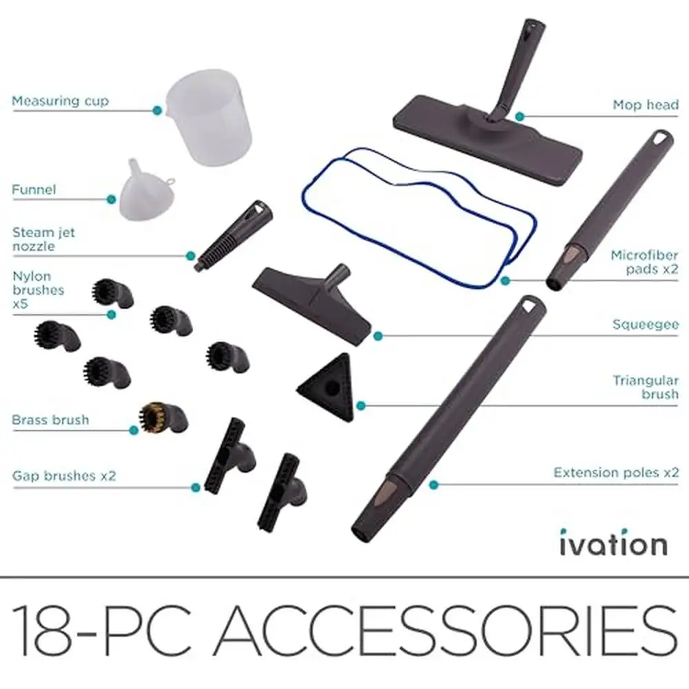 منظف بخار قوي 18 ملحقًا للتنظيف والتعقيم بدون كيميائي