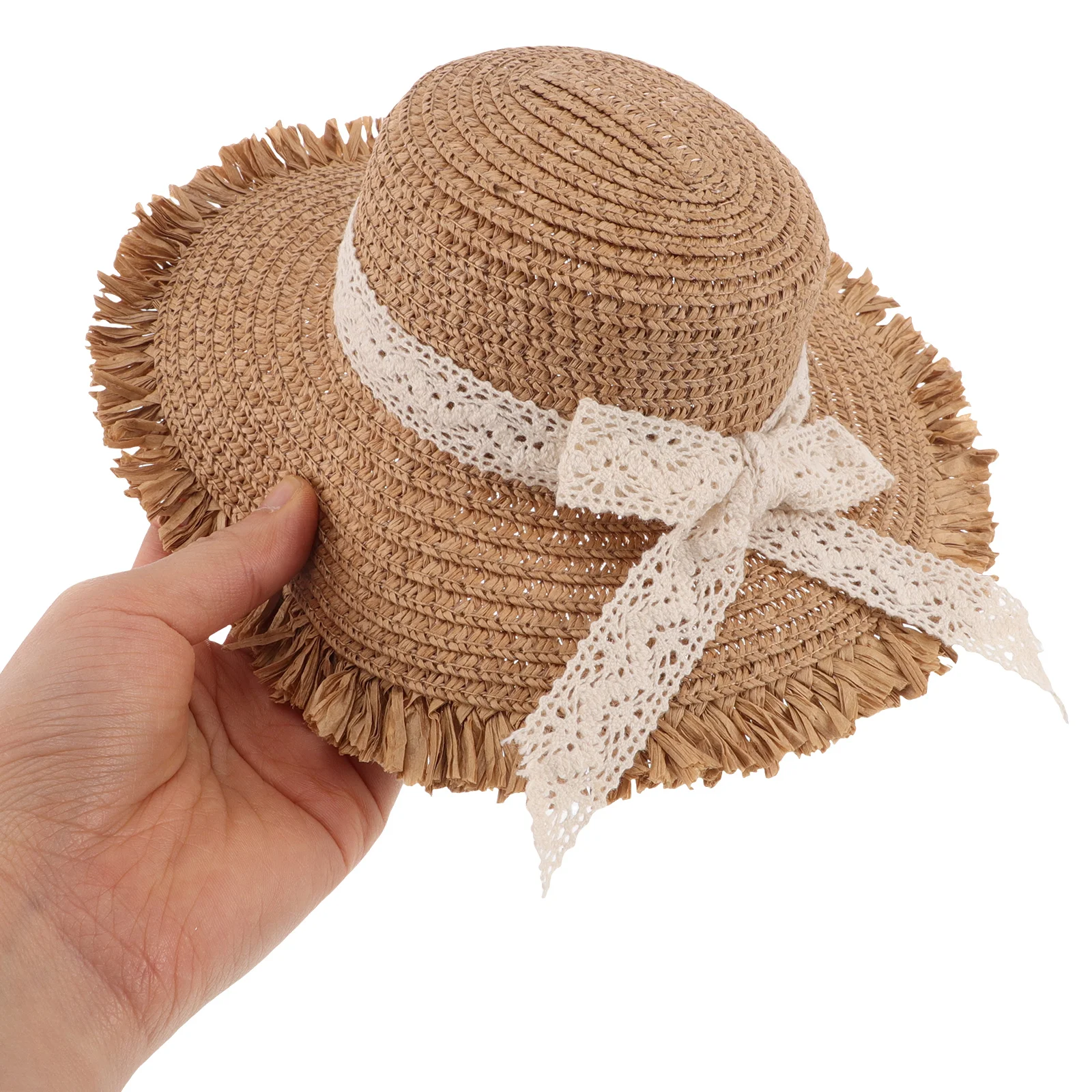 Charming Mini Hat Woven Texture with Lace Tie Foldable Design Tiny Rustic Cap for Mini House Decor Craft Projects