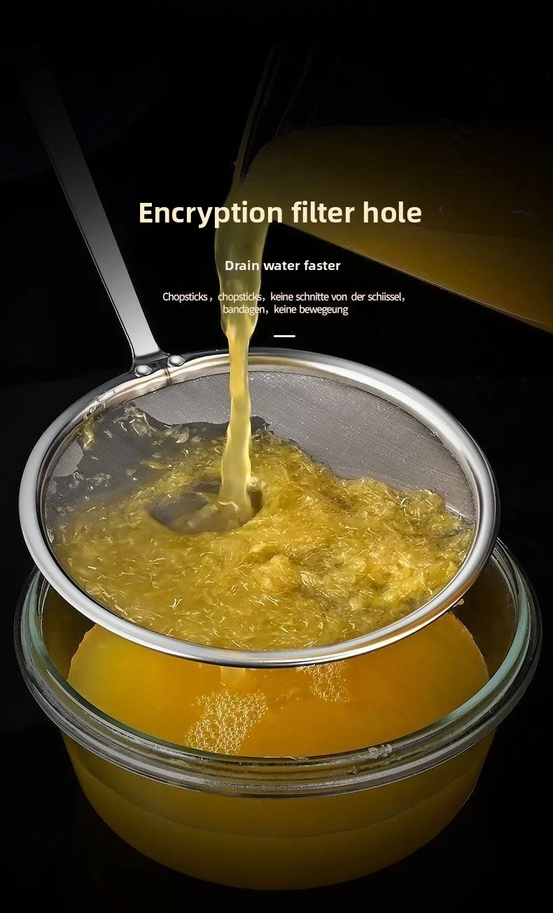 Filter Scoop Edelstahl Fettskimmer Löffel Feinmaschiges Sieb Lebensmittelsieb mit Griff Küche Ölskimmer Sieb – Detail 11