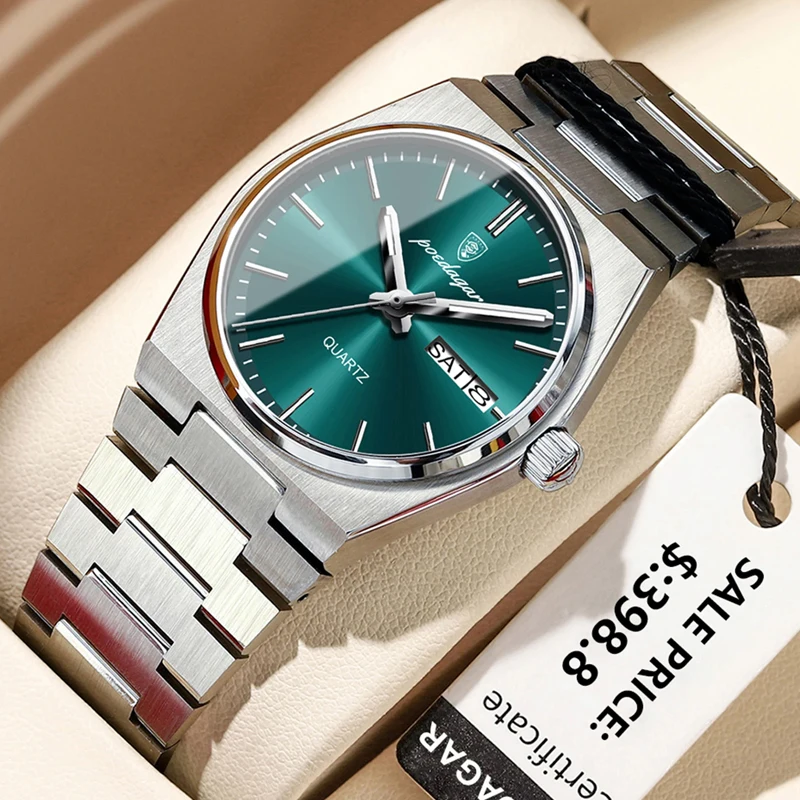 POEDAGAR 여성용 럭셔리 시계, 우아한 쿼츠 시계, 스테인레스 스틸, 방수 발광 날짜, 주간, 여성용 시계