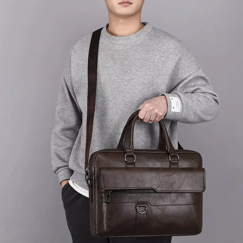 Men's Business Briefcase High Quality PU Leather Office Laptop Handbag 14 Inch Shoulder Bag Male Brand Tote For A4 File XA355C