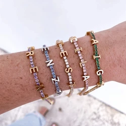 Personalized Name Bracelet Custom Letters Bracelet With Tennis Chain Colorful Cubic DIY Hiphop Jewelry Gift