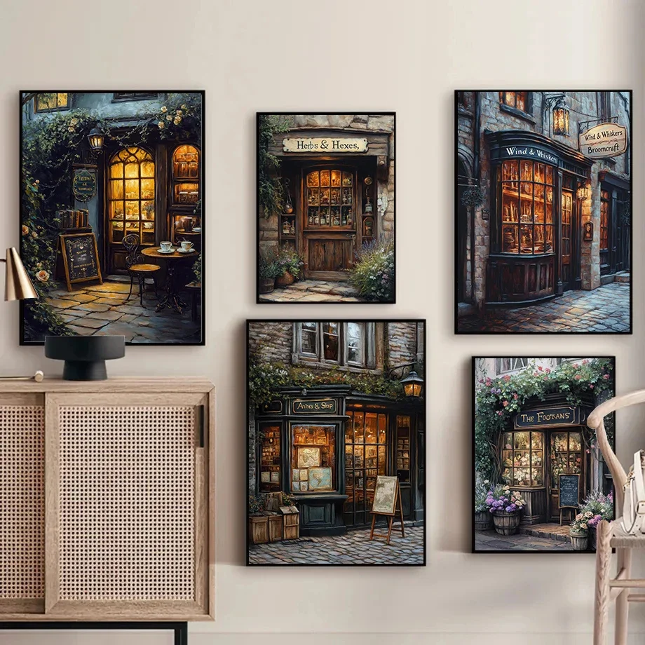 Vintage Flower Shop Dark Academia Art – HD Canvas Print Poster for Home, Living Room, and Room Decoration
