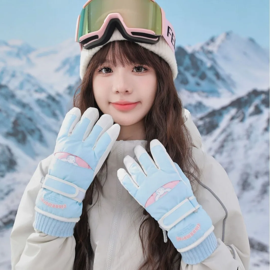 Sanrio Kawaii Cinnamoroll Ski Gloves Girl Heart Cartoon Cute Anime Winter Windproof Student Cycling Touch Screen Gloves Kid Gift