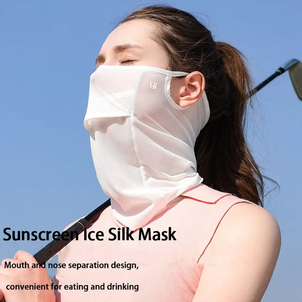 

Golf Fishing Hiking For Women UV Protection Bib Solid Color Neck Wrap Cover Face Cover Ice Silk Mask Sunscreen Face Scarf