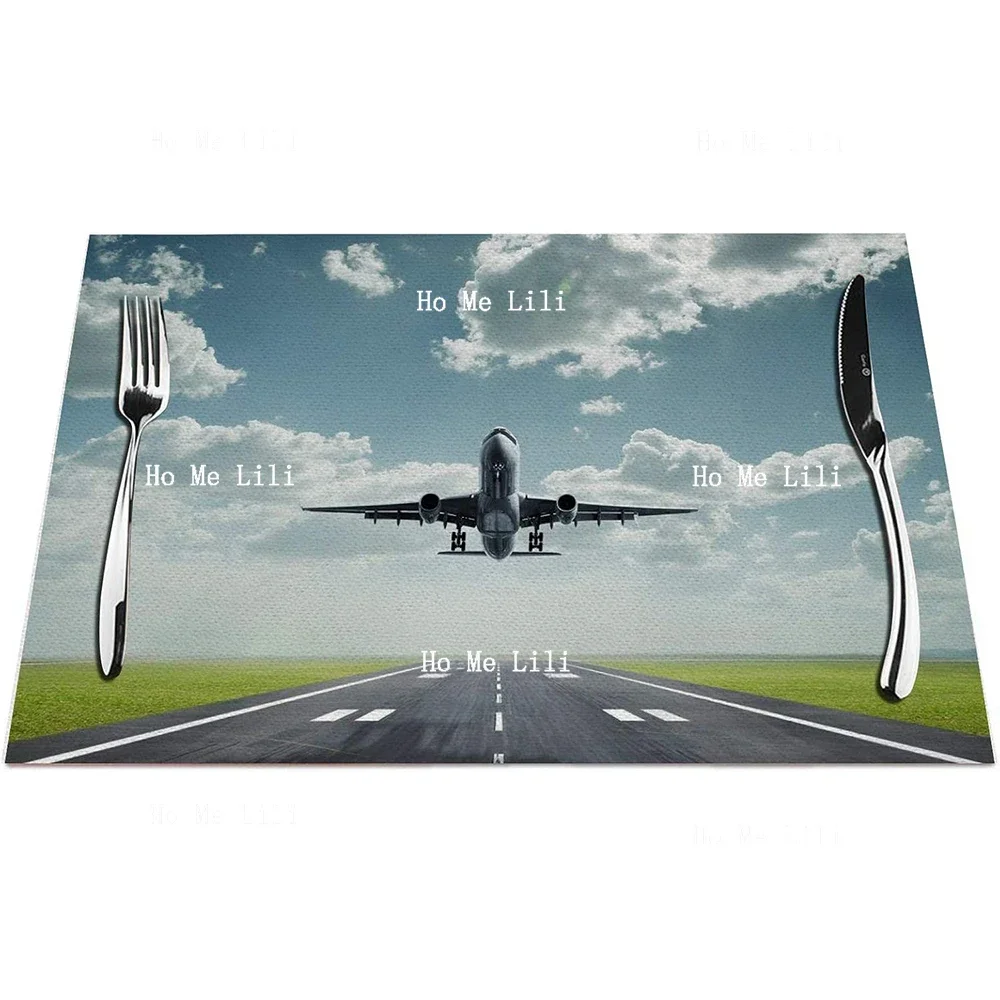 Airplane Landing Under Blue Sky And White Clouds Placemats Heat Resistant For Dining Table