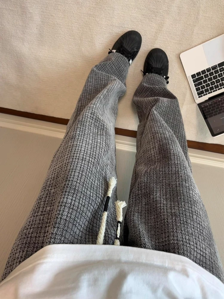 

American Sle Men's Plaid Thiened Velvet Straight Leg Casual Pants Winter Heavy Du Drape Wide Leg Comfortable Trousers