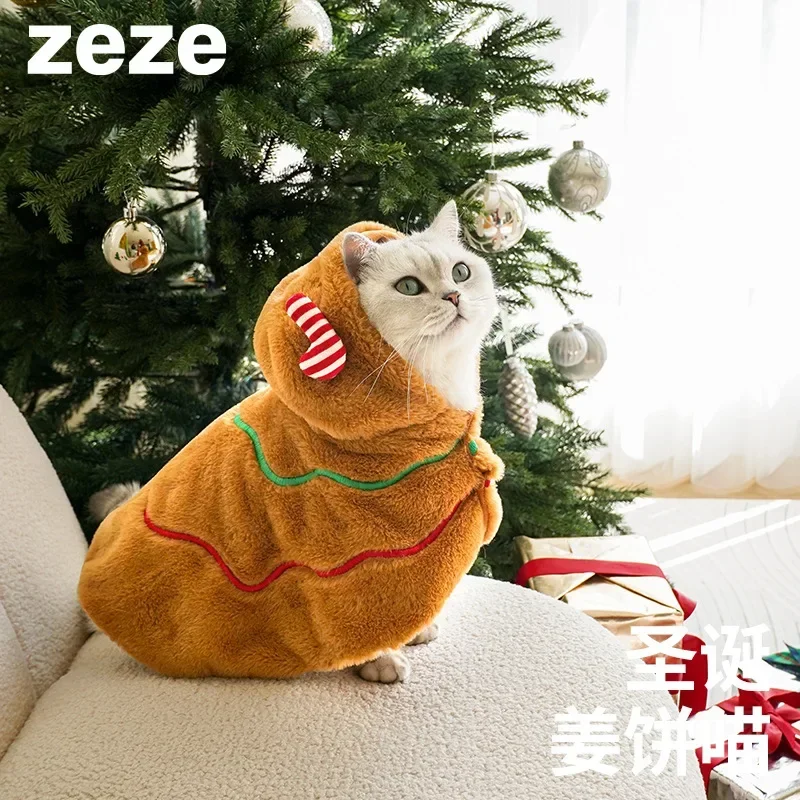 Gingerbread Man Cat Cape Winter Warm Pet Clothes Cat Clothes Thick Dog Windproof Cape