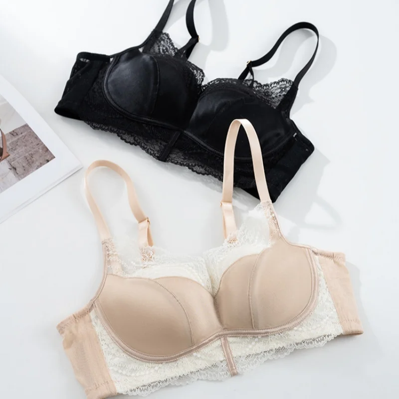 Birdtree,93% Silk 7% Spandex Wireless Bra Set,Women's Satin 3/4 Cup Underwear,Soft Lace Breathable Brassiere 2025 New A61103JF