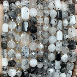 Natural Black Rutilated Quartz Gems Irregular Faceted Rondelle Round Loose Spacer Beads For Jewelry Making DIY Bracelet Necklace