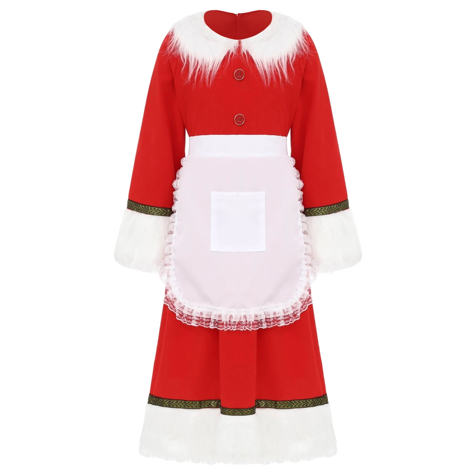 أطفال بنات سانتا كلوز زي عيد الميلاد تأثيري فستان البدلة كم طويل زر تكدرت فستان أحمر مخملي مع قبعة المئزر وتتسابق #3