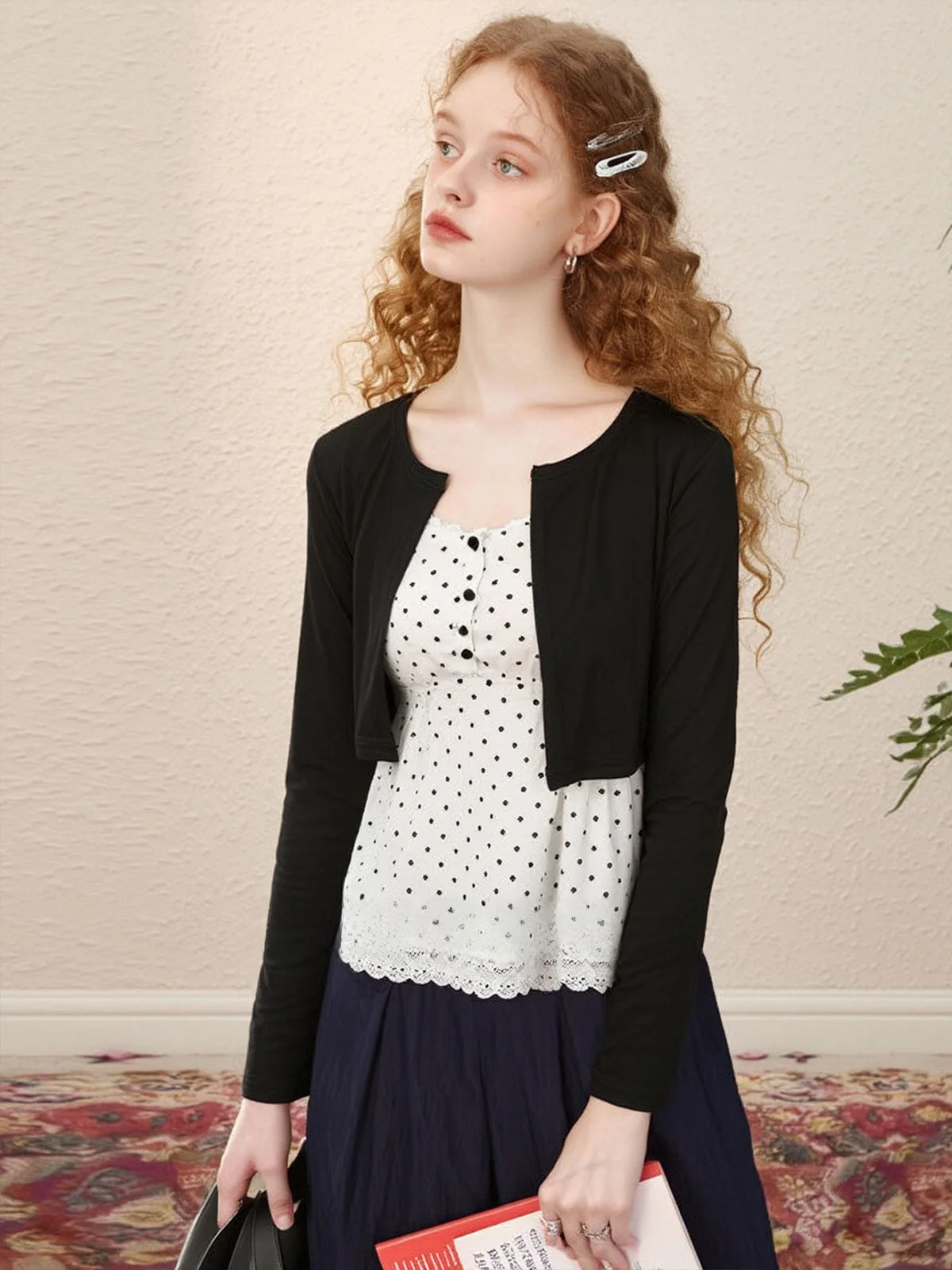 

Женская блузка ZhuoZhi в горошек с длинным рукавом, весна 2026, новый дизайн, миниатюрный топ во французском стиле, свободный крой, повседневная одежда