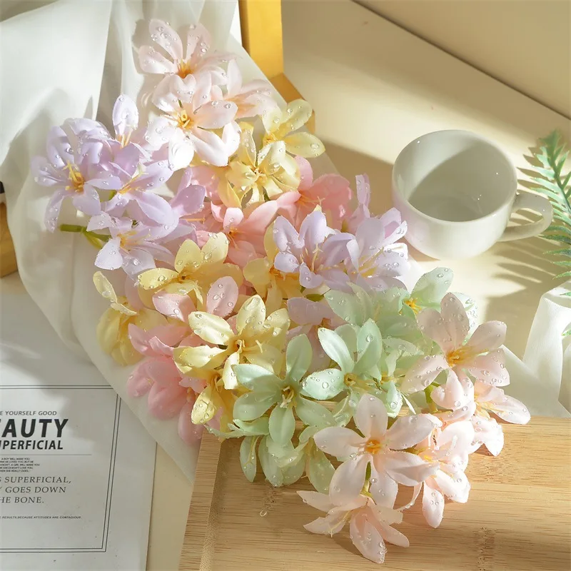 

Dewdrop Simulation 3 Flower Head Decoration Hair Accessories Hat Clothing DIY Home Decoration Fake Flowers Paired Fresh Breeze