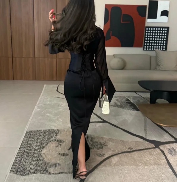 Customized High Collar Black Evening Party Dresses Ankle Length Elegant Dresses for Special Occasions Robe De Soirée فستان احمر - view 4