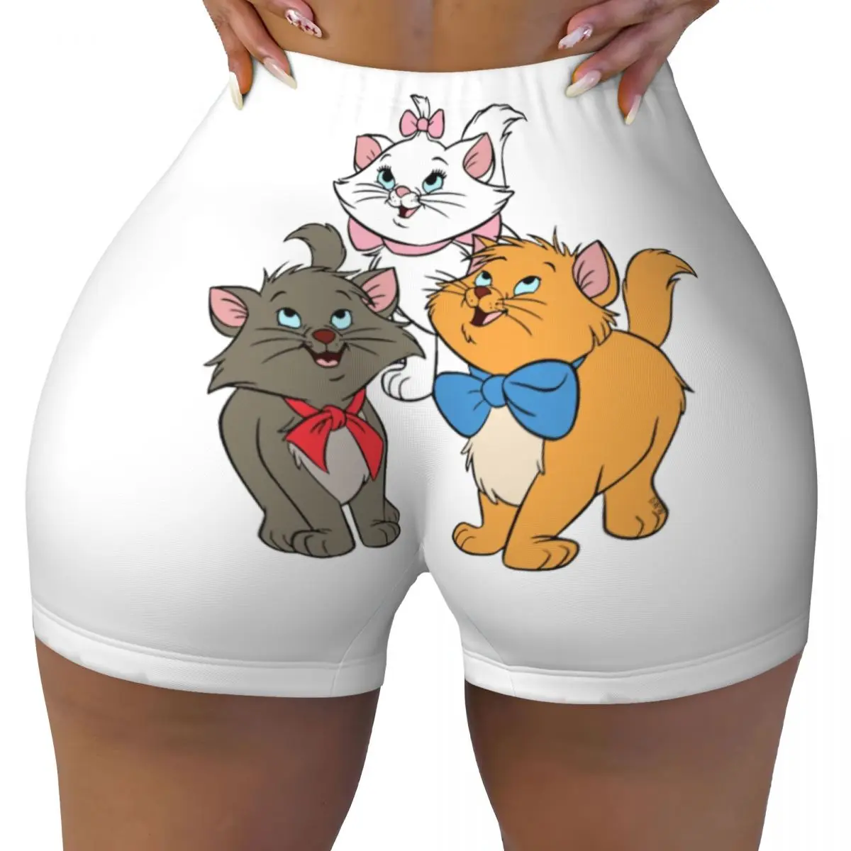 Custom Marie Cat Gym Biker Running Shorts Women Cartoon Kitten Workout Yoga Shorts