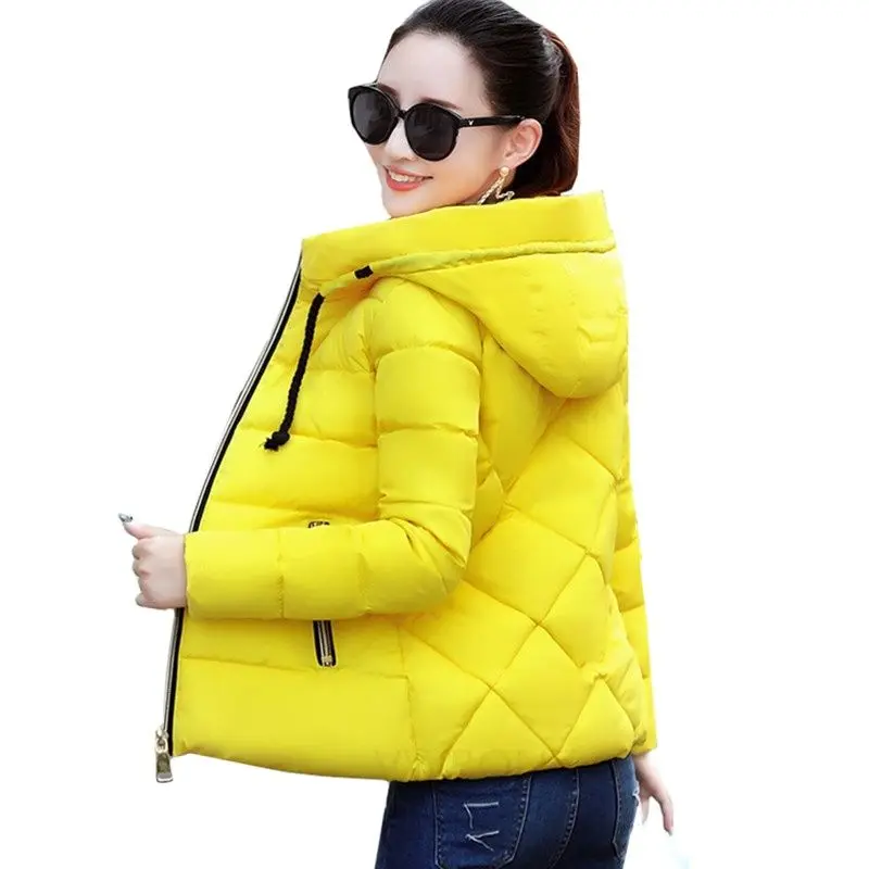 2024 Winter Zipper Jacket Women Womens Parkas Warm Outerwear Solid Hooded Coats Short Female Slim Cotton padded Casual tops