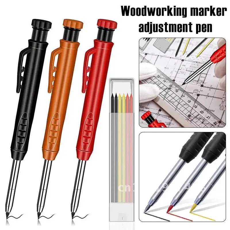 Sturdy Woodworking Tool Set with 6 Replacement Leads Carpenter Pencil Built-in Sharpener Deep Hole Mechanical Pencil Marker Mar