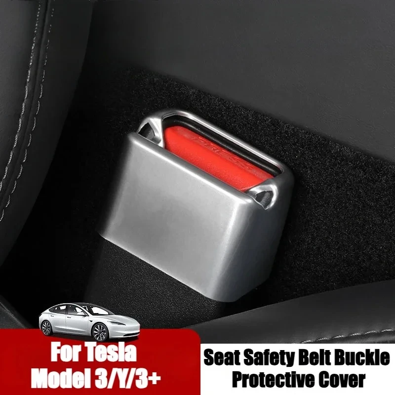 Car Seat Belt Socket Protective Cover for Tesla Model 3 Highland Model Y Electroplating Anti Scratch Protective Clip Decorative