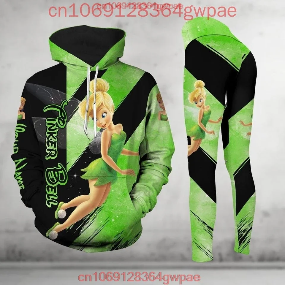 Disney Tinker Bell Christmas Hoodie and Leggings Yoga Set Women's Princess Hoodie Yoga Pants Sweatpants Fashion Tracksuit Set