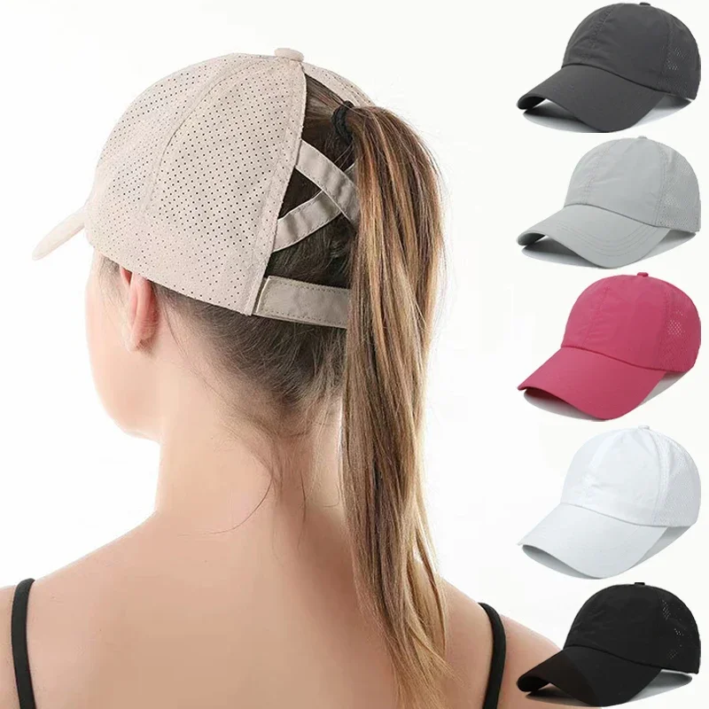 Sommer Einfarbige Baseballkappen Golf-Bekleidung Damen Sport Freizeit Kreuz-Pferdeschwanz-Hut Mesh Schnelltrocknende Halb-Hohle Herren Schirmmütze