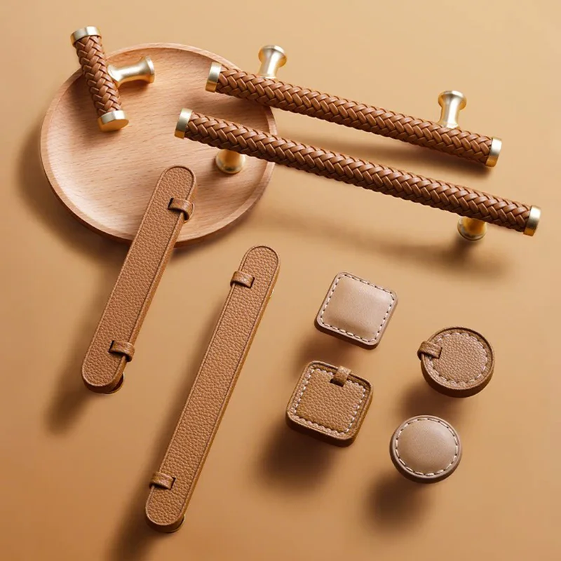 1PCS Leather Cabinet Door Handle Modern Smple Cabinet Wardrobe Drawer Door Handle Bedside Table Round Leather Small Handle