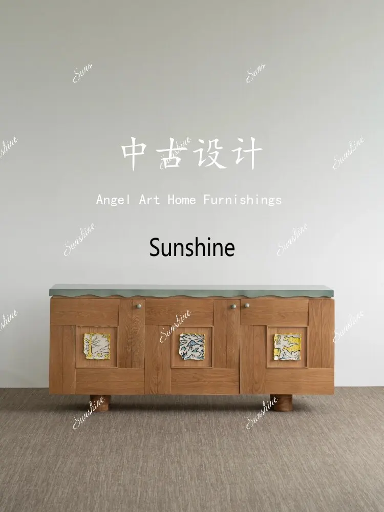 Medieval style designer household creative multi-functional solid wood dining side cabinet hand-painted