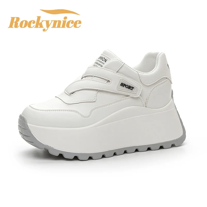 8CM Microfiber Leather White Shoes New 2026 Spring Autumn Chunky Sneakers High Platform Women Breathable Mesh Casual Sport Shoes